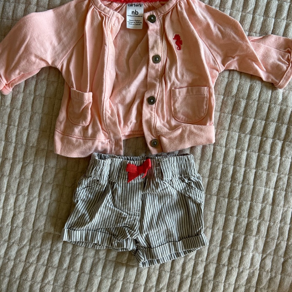 Carter's Pink and Gray Matching Set with Soft Knit Cardigan